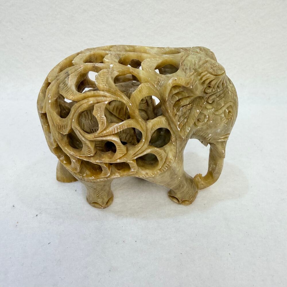 Hand Carved Pregnant Elephant Soapstone Figurine Indian Art Form Home Decor
